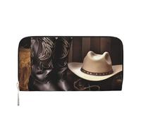 LHDGBNV Portefeuille en cuir synthétique pour femme et fille, fermeture éclair autour du porte-cartes de crédit, chapeau de cowboy, bottes occidentales, sac à main de voyage imperméable
