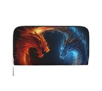LHDGBNV Portefeuille en cuir synthétique pour femme et fille, fermeture éclair autour du porte-cartes de crédit, dragons du feu et de glace, long portefeuille étanche pour voyage