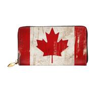 LHDGBNV Portefeuille rétro en cuir avec motif drapeau du Canada pour femme, imperméable, fermeture éclair, grand porte-cartes de crédit avec support de téléphone, porte-monnaie de voyage, noir, taille