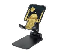 LHDGBNV Support de téléphone pliable pour bureau, support de téléphone portable réglable pour carte de l'Aïd Al-Fitr avec lune et mosquée, support de tablette adapté à la plupart des téléphones - Noir