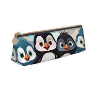 LHDGBNV Trousse à crayons en cuir, élégante trousse à crayons fine avec fermeture éclair, cinq pingouins mignons, trousse de maquillage pour le travail et le bureau