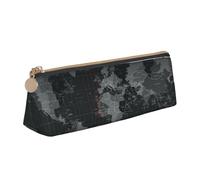 LHDGBNV Trousse à crayons en cuir, élégante trousse à crayons fine avec fermeture éclair, motif carte du monde du monde, trousse de maquillage pour le travail et le bureau