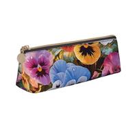 LHDGBNV Trousse à crayons en cuir, élégante trousse à crayons fine avec fermeture éclair, motif fleurs de pensée, trousse de maquillage pour le travail et le bureau
