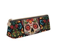 LHDGBNV Trousse à crayons en cuir, élégante trousse à crayons fine avec fermeture éclair, motif tête de mort colorée, trousse de maquillage pour le travail et le bureau