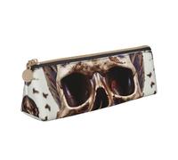 LHDGBNV Trousse à crayons en cuir, élégante trousse à crayons fine avec fermeture éclair, tête de mort sur fond blanc, trousse de maquillage pour le travail et le bureau