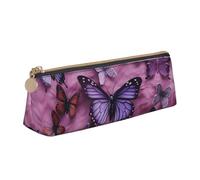 LHDGBNV Trousse à crayons en cuir, élégante trousse à crayons fine avec fermeture éclair, tous les papillons sont sur fond violet, trousse de maquillage pour le travail et le bureau