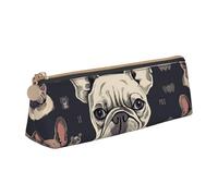 LHDGBNV Trousse à crayons en cuir, élégante trousse à crayons fine avec fermeture éclair, trousse à maquillage avec inscription « I Love French Bulldog » pour le travail et le bureau