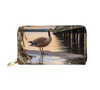 LHDGBNV Wild Goose By The Bridge Portefeuilles en cuir pour femme - Étanche - Fermeture éclair - Grand porte-cartes de crédit avec support de téléphone - Porte-monnaie de voyage pour femme - Noir