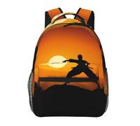 LHDGBWC Sac à dos de voyage léger à rayures léopard pour ordinateur portable de 15,6 pouces pour homme et femme, Silhouette de karaté soleil, taille unique