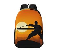 LHDGBWC Sac à dos de voyage léger à rayures léopard pour ordinateur portable de 15,6 pouces pour homme et femme, Silhouette de karaté soleil, taille unique