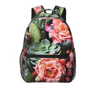 LHDGBWC Sac à dos de voyage léger pour ordinateur portable de 15,6 pouces avec peinture à l'encre de panda pour homme et femme, Roses Fleurs et Cactus, taille unique