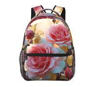 LHDGBWC Sac à dos de voyage léger pour ordinateur portable de 15,6 pouces avec peinture à l'encre de panda pour homme et femme, Fleurs sauvages de rose, taille unique