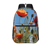 LHDGBWC Sac à dos de voyage léger pour ordinateur portable de 15,6 pouces avec peinture à l'encre de panda pour homme et femme, Coquelicots sur ciel bleu, taille unique