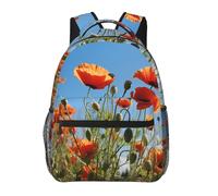 LHDGBWC Sac à dos de voyage léger pour ordinateur portable de 15,6 pouces avec peinture à l'encre de panda pour homme et femme, Coquelicots sur ciel bleu, taille unique
