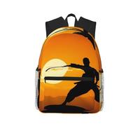 LHDGBWC Sac à dos de voyage léger pour ordinateur portable de 15,6 pouces Motif silhouette de karaté soleil pour homme et femme
