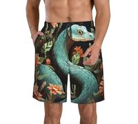 LHDGBWC Short de bain pour homme à séchage rapide avec poche Motif serpent et fleur, Blanc, 3XL