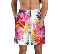 LHDGBWC Short de bain pour homme imprimé floral hawaïen à séchage rapide avec poche, Blanc, S