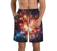 LHDGBWC Short de bain pour homme - Séchage rapide - Avec poche - Motif feu d'artifice - Pour la plage, Blanc, 3XL