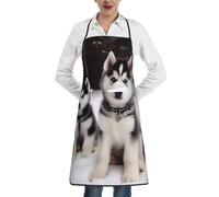 LHDGBWC Tablier de chef imperméable pour homme et femme - Tablier de chef réglable avec poches - Adorable tablier de cuisine Huskies pour cuisine, pâtisserie, barbecue, nettoyage du barbecue