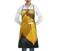 LHDGBWC Tablier de chef imperméable pour homme et femme - Tablier de chef réglable avec poches - Feuilles jaunes - Tabliers de cuisine pour cuisine, pâtisserie, barbecue, nettoyage de barbecue