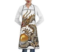 LHDGBWC Tablier de chef imperméable pour homme et femme, tablier de chef réglable avec poches, motif dragon chinois avec perles, tablier de cuisine pour cuisine, pâtisserie, barbecue, nettoyage du