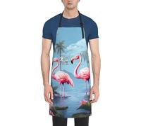 LHDGBWC Tablier de chef imperméable pour homme et femme - Tablier de chef réglable avec poches - Motif flamants roses tropicaux - Tablier de cuisine pour cuisine, barbecue, peinture, nettoyage du gril