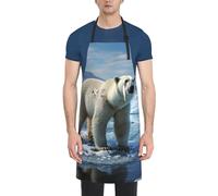 LHDGBWC Tablier de chef imperméable pour homme et femme - Tablier de chef réglable avec poches - Motif ours polaire - Tablier de cuisine pour cuisine, barbecue, peinture, nettoyage du gril, noir