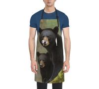 LHDGBWC Tablier de chef imperméable pour homme et femme - Tablier de chef réglable avec poches - Motif ours noir - Tablier de cuisine pour la cuisine, la cuisson, le barbecue, la peinture, le