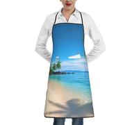 LHDGBWC Tablier de chef imperméable pour homme et femme - Tablier de chef réglable avec poches - Plage hawaïenne avec palmiers - Tablier de cuisine pour cuisine, pâtisserie, barbecue, nettoyage du