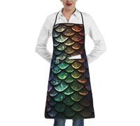 LHDGBWC Tablier de chef imperméable pour homme et femme - Tablier de chef réglable avec poches - Tablier de cuisine en écailles de dragon pour cuisine, pâtisserie, barbecue, nettoyage du barbecue