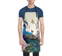 LHDGBWC Tablier de chef imperméable pour homme et femme - Tablier de chef réglable avec poches - Tablier de cuisine motif paon floral pour cuisine, pâtisserie, barbecue, peinture, nettoyage du gril