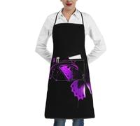 LHDGBWC Tablier de chef imperméable pour homme et femme, tablier de chef réglable avec poches, tablier de cuisine papillon violet et noir pour cuisine, pâtisserie, barbecue, nettoyage