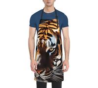 LHDGBWC Tablier de chef imperméable pour homme et femme - Tablier de chef réglable avec poches - Tablier de cuisine motif tigre animal sauvage pour cuisine, cuisson, barbecue, peinture, nettoyage du