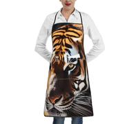 LHDGBWC Tablier de chef imperméable pour homme et femme - Tablier de chef réglable avec poches - Tablier de cuisine motif tigre animal sauvage pour cuisine, pâtisserie, barbecue, nettoyage - Blanc