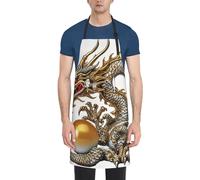 LHDGBWC Tablier imperméable pour homme et femme - Tablier de chef réglable avec poches - Dragon chinois avec perles - Tablier de cuisine pour cuisine, barbecue, peinture, nettoyage