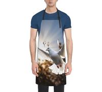 LHDGBWC Tablier imperméable pour homme et femme - Tablier de chef réglable avec poches - Motif colombe blanche volant au soleil - Tablier de cuisine pour cuisine, barbecue, peinture, nettoyage