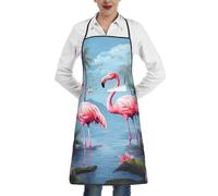 LHDGBWC Tablier imperméable pour homme et femme - Tablier de chef réglable avec poches - Motif flamants roses tropicaux - Tablier de cuisine pour cuisine, barbecue, nettoyage de barbecue