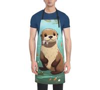 LHDGBWC Tablier imperméable pour homme et femme - Tablier de chef réglable avec poches - Motif loutre mignonne - Pour cuisine, pâtisserie, barbecue, peinture, nettoyage