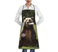 LHDGBWC Tablier imperméable pour homme et femme - Tablier de chef réglable avec poches - Motif ours assis sur la pelouse - Tablier de cuisine pour cuisine, barbecue, nettoyage du gril, blanc, taille