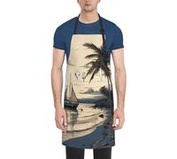 LHDGBWC Tablier imperméable pour homme et femme - Tablier de chef réglable avec poches - Motif palmiers - Pêche - Bateau de pêche - Tablier de cuisine pour cuisine, barbecue, peinture, nettoyage