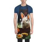 LHDGBWC Tablier imperméable pour homme et femme - Tablier de chef réglable avec poches - Tablier de cuisine lapin et fleur - Tablier de cuisine pour cuisine, barbecue, peinture, nettoyage