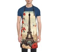 LHDGBWC Tablier imperméable pour homme et femme - Tablier de chef réglable avec poches - Tablier de cuisine vintage à motif floral Paris pour cuisine, pâtisserie, barbecue, peinture, nettoyage