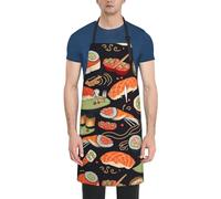 LHDGBWC Tablier imperméable pour homme et femme - Tablier de chef réglable avec poches - Tablier de cuisine pour sushis japonais, crevettes, barbecue, peinture, nettoyage