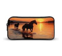 LHDGSJE Sunsets Lake Horses Trousse à crayons légère Grande capacité Organiseur de papeterie de bureau, blanc, 22*12*5cm, Trousse à crayons