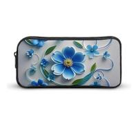 LHDGSJE Trousse à crayons légère avec mini fleurs et tourbillon - Grande capacité - Organiseur de papeterie de bureau - Bleu, blanc, 22*12*5cm, Trousse à crayons