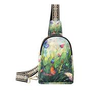 L'herbe verte tendance est pleine de papillons colorés. Petit sac banane robuste pour femme, L'herbe verte est pleine de papillons colorés., 1 size