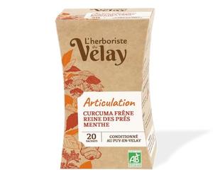 L'Herboriste du Velay - Infusion BIO Articulations - Curcuma, Reine de Prés, Menthe - Ingrédients 100% Issus de l'Agriculture Biologique - Conditionné au Puy-en-Velay - Boite de 20 Sachets