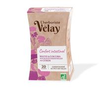L'Herboriste du Velay - Infusion BIO Confort Intestinal - Mauve, Coriandre, Huiles Essentielles de Citron & Curcuma - Conditionné au Puy-en-Velay - Boite de 20 Sachets