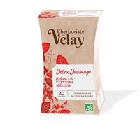 L'Herboriste du Velay - Infusion BIO Détox Drainage - Hibiscus, Verveine, saveur Fraise - Conditionné au Puy-en-Velay - Boite de 20 Sachets