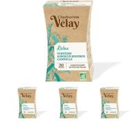 L'Herboriste du Velay - Infusion BIO Relax - Verveine, Hibiscus, Rooibos, Cannelle - Conditionné au Puy-en-Velay - Boite de 20 Sachets (Lot de 4)